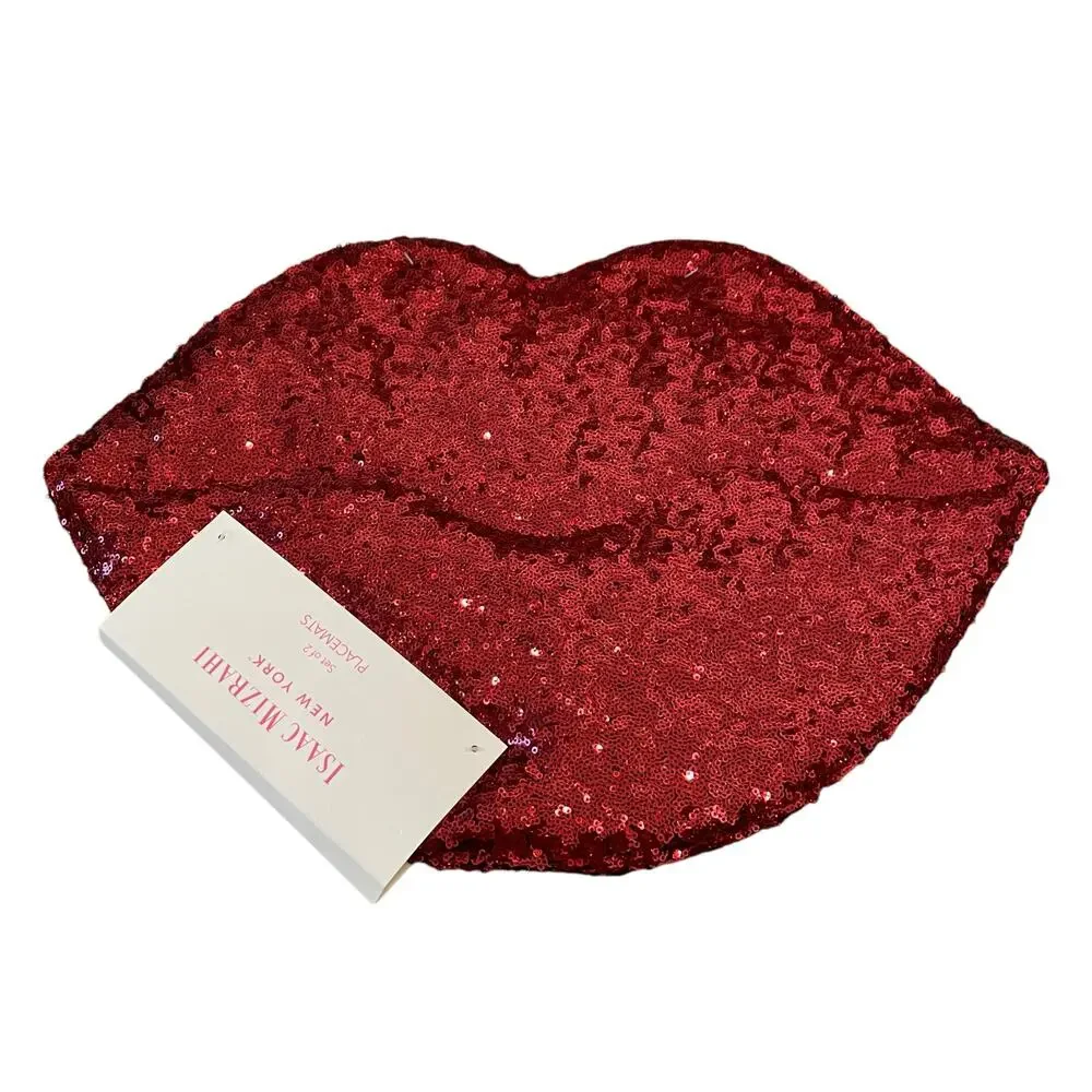 NEW Isaac Mizrahi Valentine’s Red Sequin LIPS Placemats Set Of 2